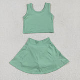 GSD1984baby girls green sleeveless dress outfits Yoga