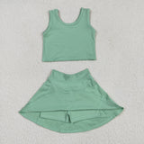 GSD1984baby girls green sleeveless dress outfits Yoga