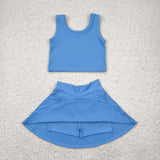 GSD1985 baby girls blue sleeveless dress outfits Yoga