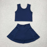 GSD1987 baby girls dark blue sleeveless dress outfits Yoga