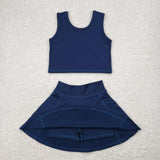 GSD1987 baby girls dark blue sleeveless dress outfits Yoga