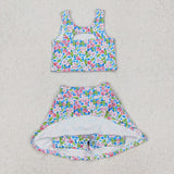 GSD1988 baby girls blue flower sleeveless dress outfits Yoga