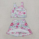 GSD1989 baby girls purple flower sleeveless dress outfits Yoga