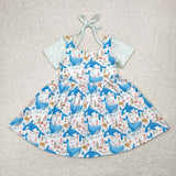 GSD2011 girls blue short sleeve Whale Dress