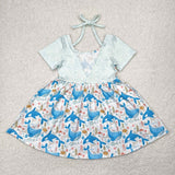 GSD2011 girls blue short sleeve Whale Dress