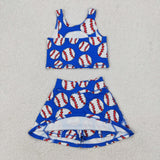 GSD2040 baby girls blue baseball sleeveless skirt outfits Yoga