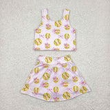 GSD2045 baby girls sleeveless yellow baseball purple skirt outfits Yoga