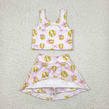 GSD2045 baby girls sleeveless yellow baseball purple skirt outfits Yoga