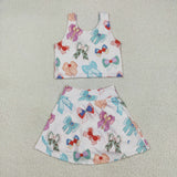 GSD2046 baby girls sleeveless colorful bow skirt outfits Yoga