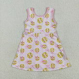 GSD2048 baby girls sleeveless yellow baseball pink dress Yoga