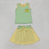GSD2071 girls green yellow sleeveless skirt outfits milk silk