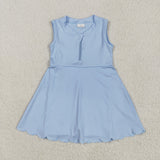 GSD2088 baby girls sleeveless blue zipper dress Yoga
