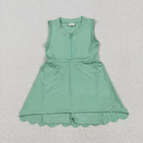 GSD2089 baby girls sleeveless green zipper dress Yoga