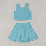 GSD2096 baby girls sleeveless blue skirt outfits Yoga