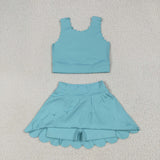 GSD2096 baby girls sleeveless blue skirt outfits Yoga