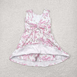 GSD2199 girls pink floral bow sleeveless Dress yoga