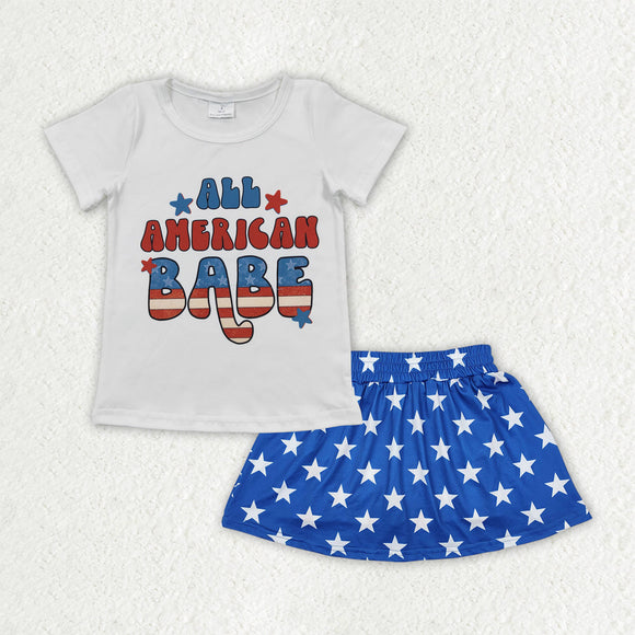 GSD2244 baby girls July Fourth white sleeve star skirt outfits