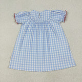 GSD2275 girls blue checkered form Dress smocked