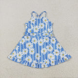 GSD2283 girls sleeveless blue sunflower Dress yoga