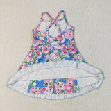 GSD2284  baby girls sleeveless purple pink flower dress Yoga