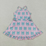 GSD2293 girls sleeveless blue bow Dress yoga