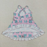 GSD2293 girls sleeveless blue bow Dress yoga