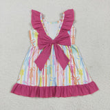 GSD2322 girls pink sleeveless bow stripe Dress