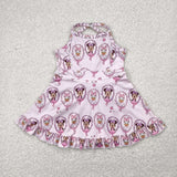 GSD2343 girls sleeveless cartoon mouse pink floral Dress yoga