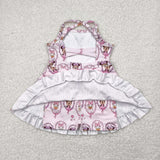 GSD2343 girls sleeveless cartoon mouse pink floral Dress yoga