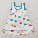 GSD2346 girls green sleeveless colorful flower Dress yoga
