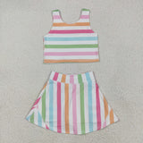 GSD2348 girls sleeveless colorful stripe outfits yoga