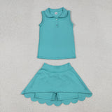 GSD2349 girls sleeveless doll collar blue skirt outfits yoga