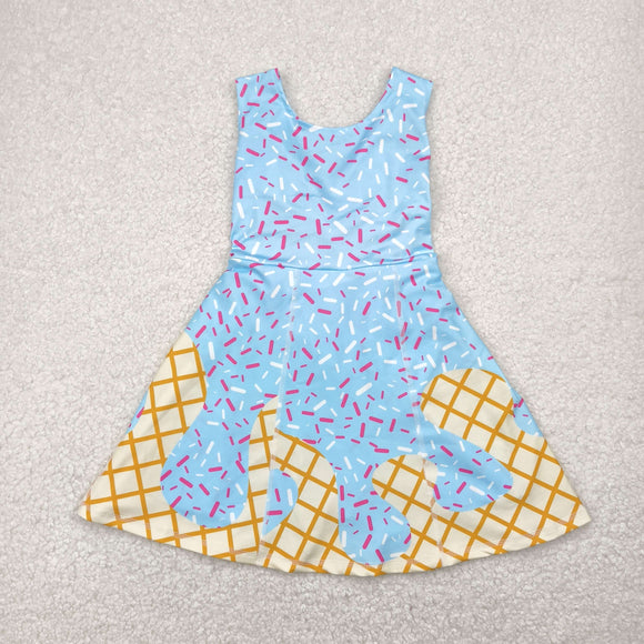 7.24 USA GSD2380  girls blue sleeveless yellow checkered Dress yoga