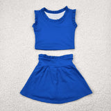 GSD2391 girls blue floral sleeveless skirt outfits yoga