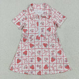GSD2407 girls short sleeve zipper strawberry bow Dress yoga