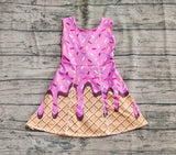 GSD2413 girls sleeveless ice cream yellow checkered Dress yoga