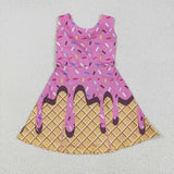 GSD2413 girls sleeveless ice cream yellow checkered Dress yoga