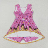 GSD2413 girls sleeveless ice cream yellow checkered Dress yoga