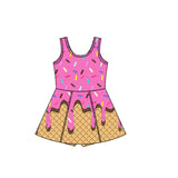 GSD2413 girls sleeveless ice cream yellow checkered Dress yoga