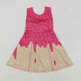 GSD2427 girls sleeveless rose ice cream brown checkered Dress yoga