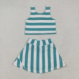 GSD2432 girls red sleeveless green stripe skirt outfits yoga