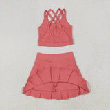 GSD2436 girls pink orange vest skirt outfits yoga