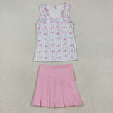 GSD2457 girls vest bow stripe pink skirt outfits yoga