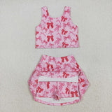 GSD2459 girls vest bow pink rose skirt outfits yoga