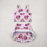 GSD2460 girls vest cartoon mouse skirt outfits yoga