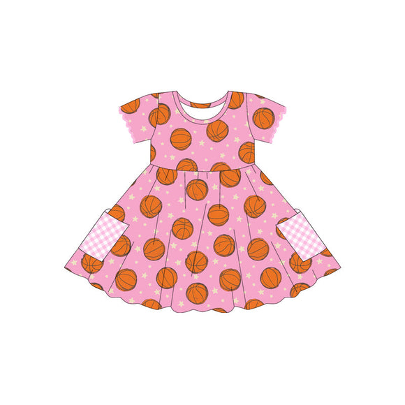 Pre-order GSD2483 girls pink short sleeve baseball pocket Dress ( Deadline April.29）