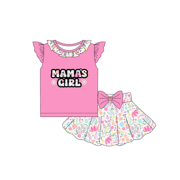 Pre-order GSD2528 girls pink flying sleeve MAMA'S GIRL skirt outfits ( Deadline May.9）