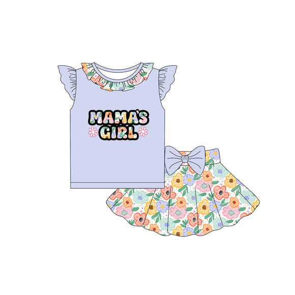 Pre-order GSD2529 girls purple flying sleeve MAMA'S GIRL skirt outfits ( Deadline May.9）