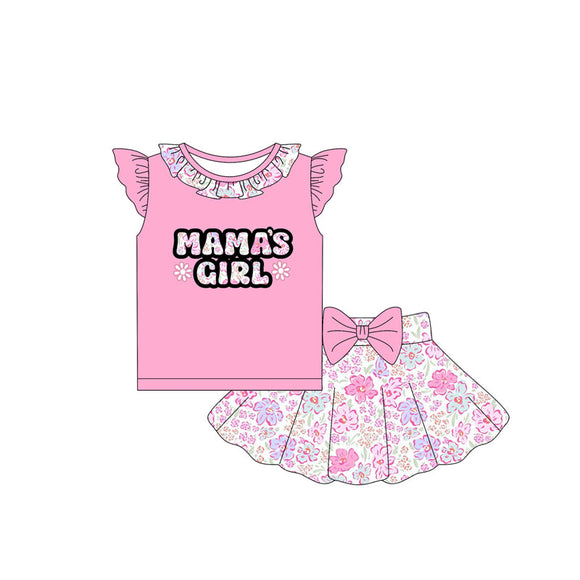 Pre-order GSD2530 girls pink flying sleeve MAMA'S GIRL skirt outfits ( Deadline May.9）