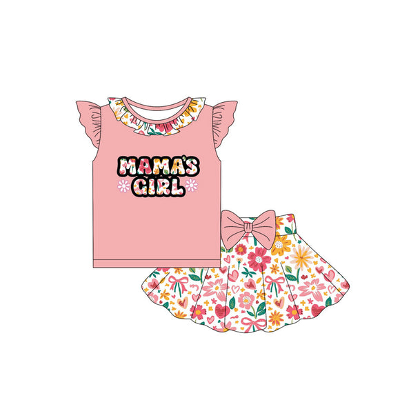 Pre-order GSD2531 girls pink orange flying sleeve MAMA'S GIRL skirt outfits ( Deadline May.9）